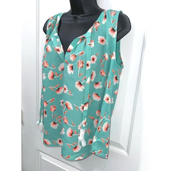 Collective Concepts blue & orange floral print sleeveless blouse - Picture 2 of 4